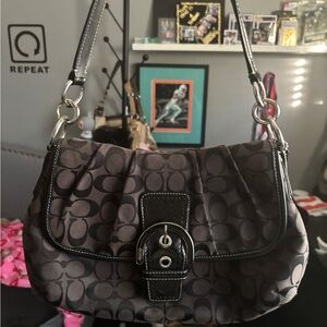 Coach Black and Gray Signature Soho Shoulder Bag (will include free wristlet)